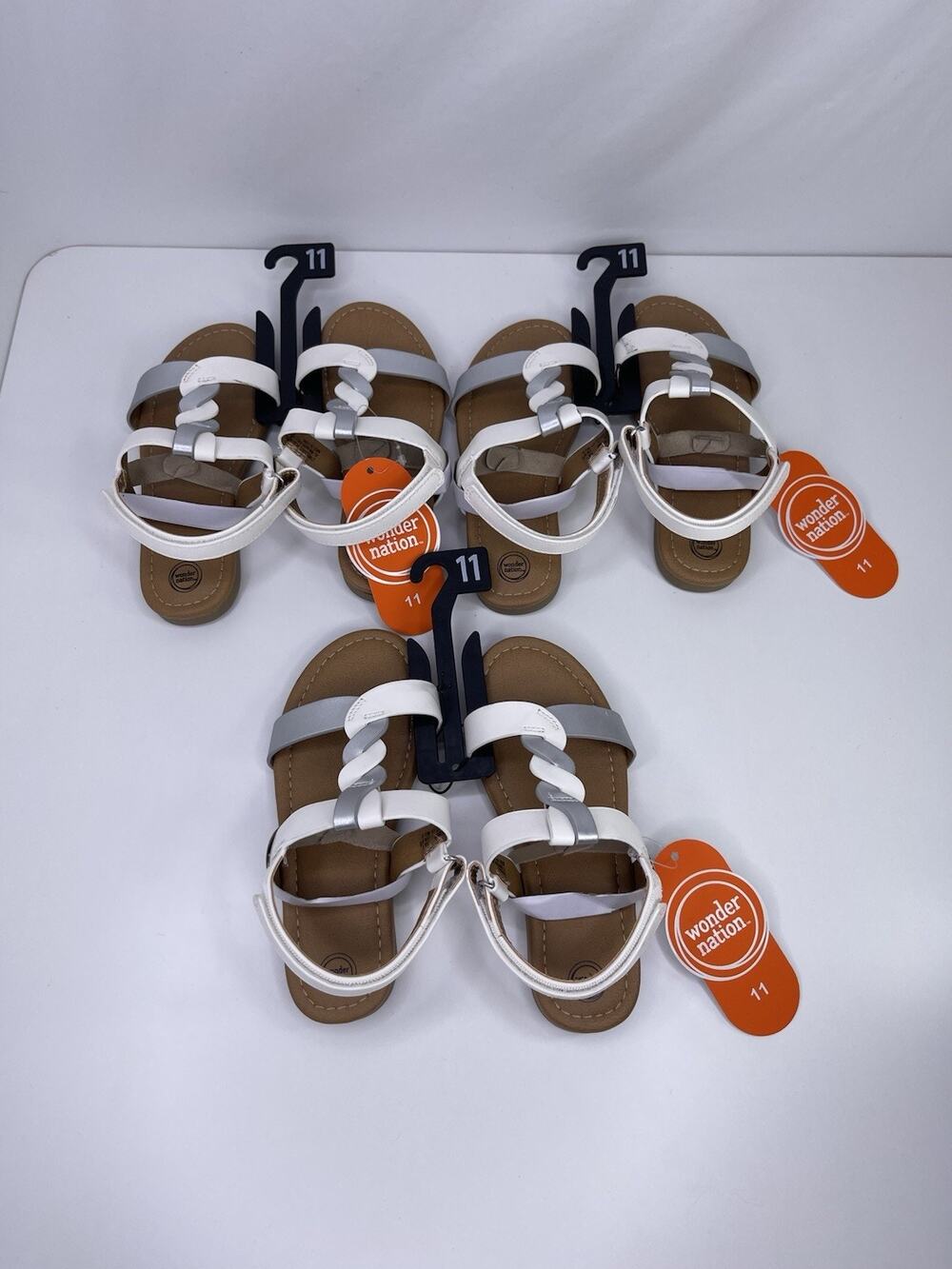 Wonder Nation Girls Braid Sandals Size 11 Color White /Silver New With Tag
